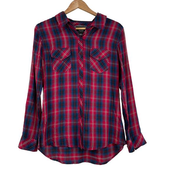 Rails Kendra Tencel Plaid Button Front Blouse Long Sleeve Size S Red Blue White - Picture 1 of 9